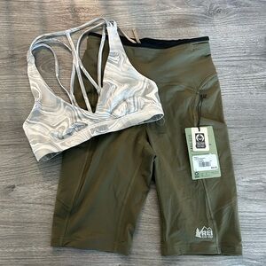 XS SET REI NWT Olive Workout Shorts and Pink Brand Lightly Used Bra